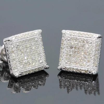 1 Pair Silver Square Classic Zircon Ear Studs For Men Women Fashion Shiny Faux Diamond Studs Earrings Jewelry Gift For