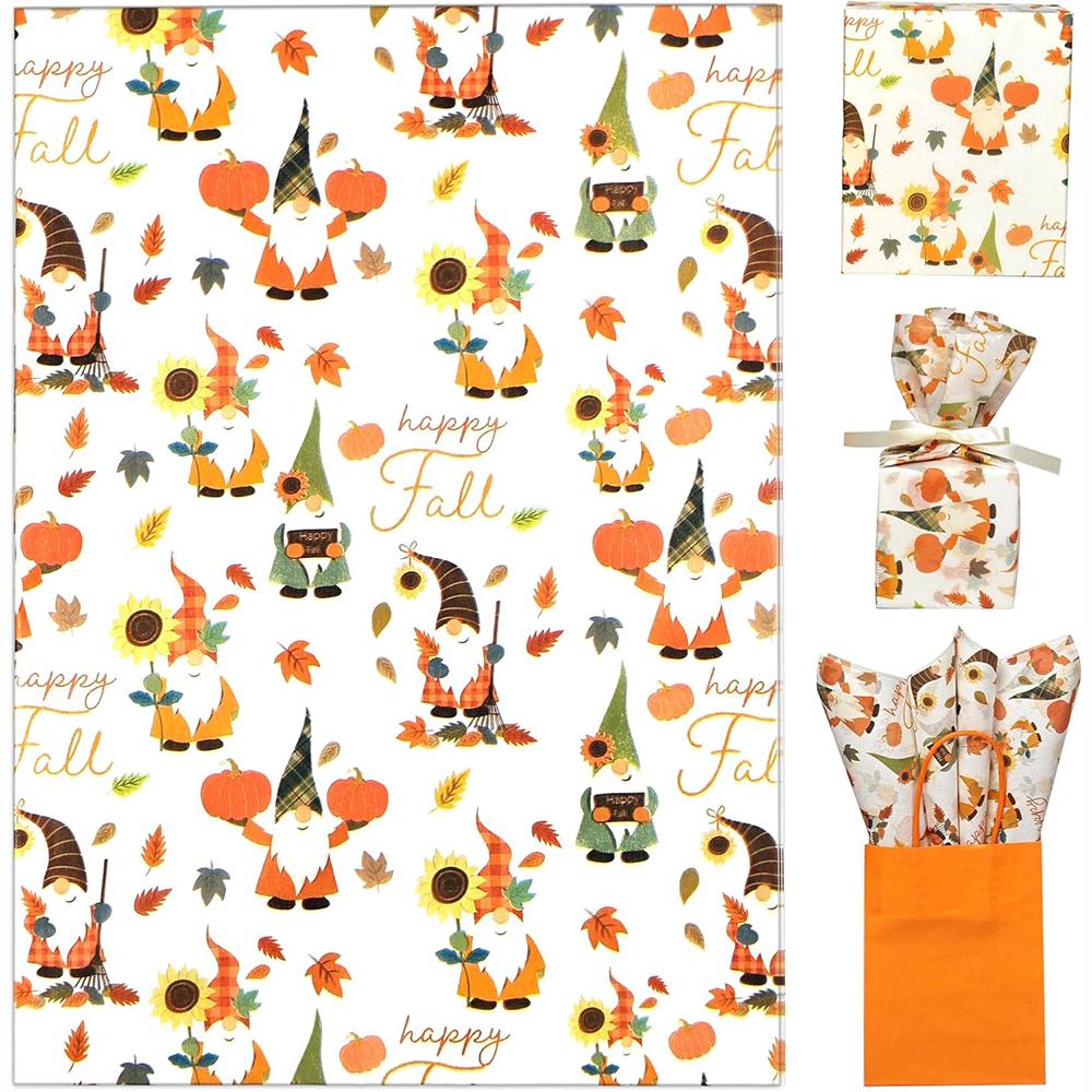 10pcs Thanksgiving Tissue Paper Fall Pumpkin Dwarf Gift Wrapping Paper DIY Craft Autumn Harvest Halloween Party Decorative Paper