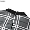 ZANZEA Women Muslim Casual Round Neck Long Sleeve Plaid Print Patchwork Loose Long Dress