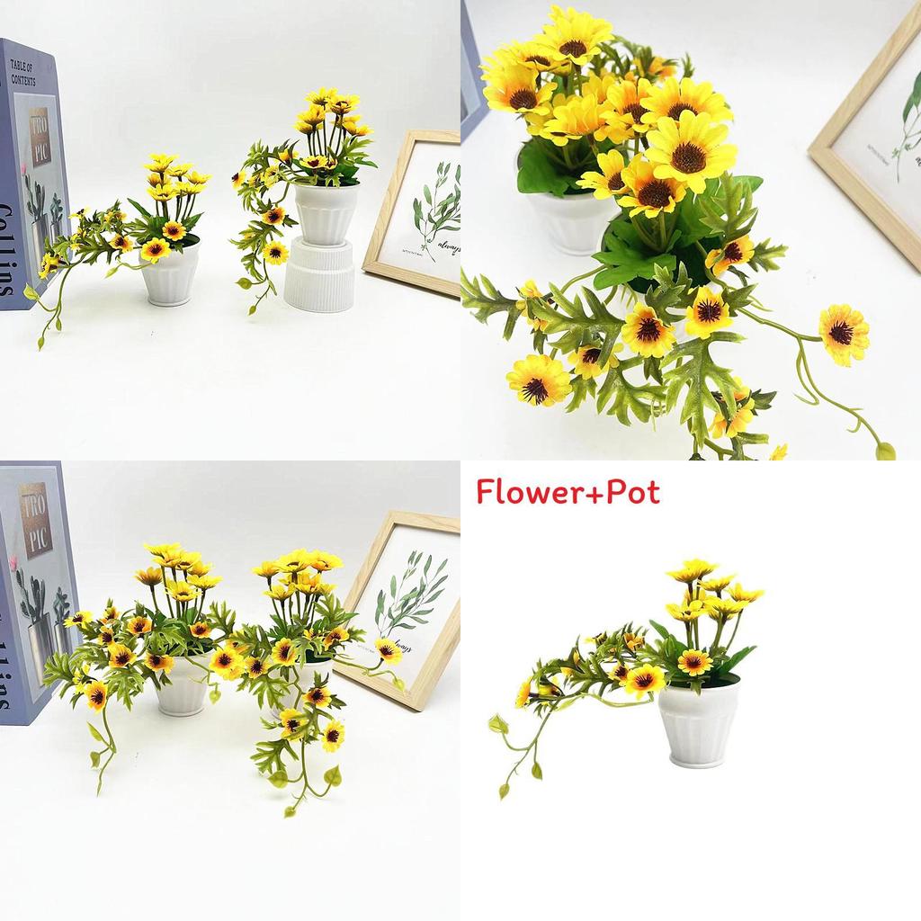 Sunflower Artificial Plant Mini Round Pot For Home Decor And Photography Props