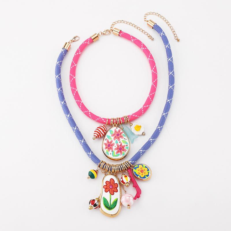 New Dopamine Flower Charms Necklaces Vintage Pendant Necklaces for Women Female Multilevel Chain Collar Jewelry Gift