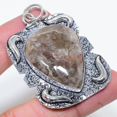 Natural Crazy Lace Agate Gemstone 925 Sterling Silver Pendant 2.44" S1w25