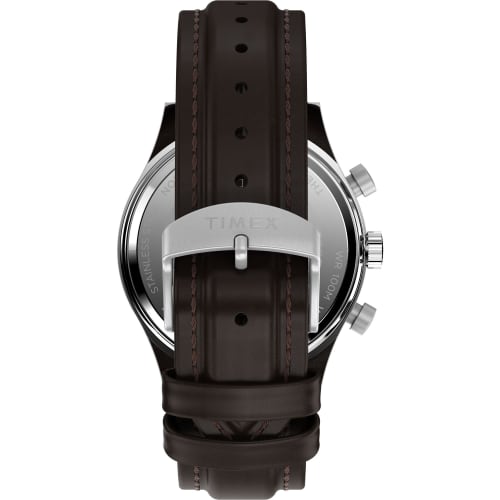 TIMEX Waterbury Traditional Fly-back Watch, Black Dial, Stainless Steel, Mineral Glass, Quartz Movement, Men's, Brown, TW2W47900