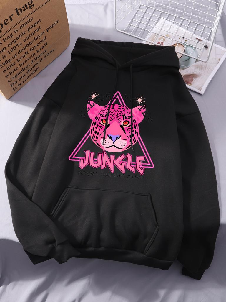 Welcome To The Jungle Prints Hoodies Women Comfortable Loose Sweatshirts Winter Fleece Warm Tops Basics Pocket Womans Clothes