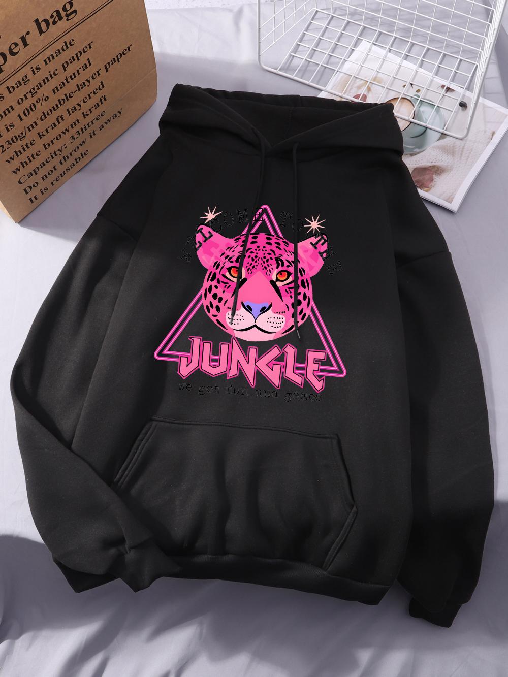 

Welcome To The Jungle Prints Hoodies Women Comfortable Loose Sweatshirts Winter Fleece Warm Tops Basics Pocket Womans Clothes 2XL