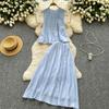 Summer Women's Loose Sleeveless Top + High Waist Slim Skirt Two,piece Suit