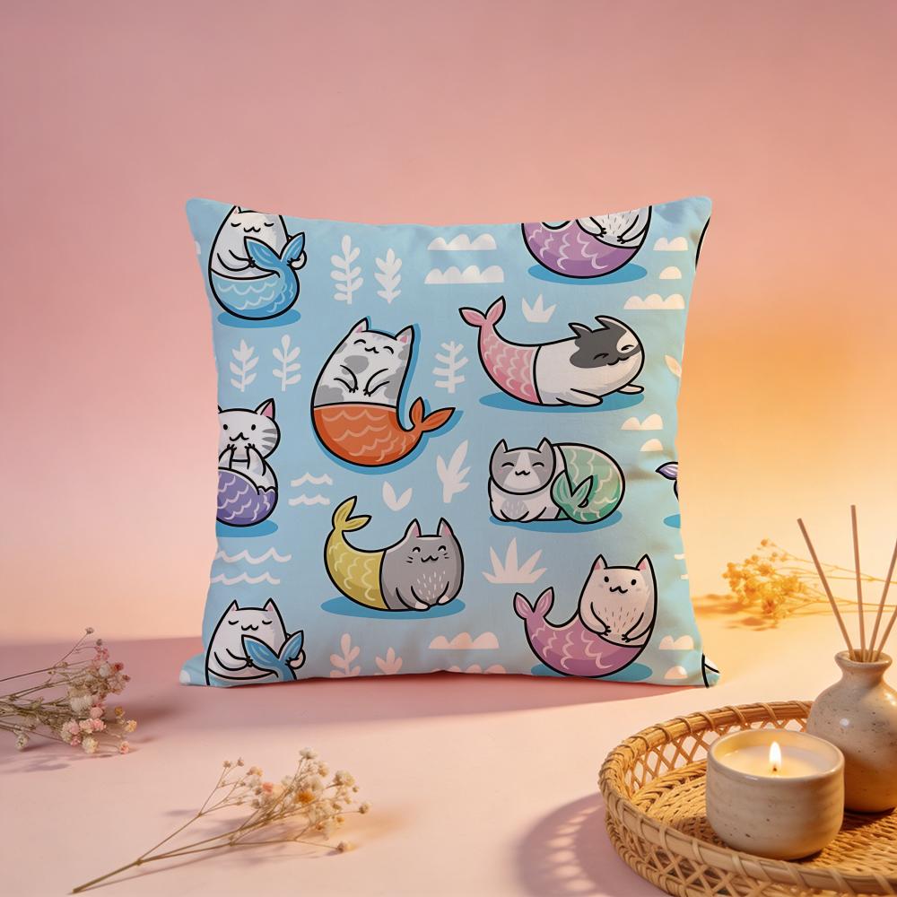 Fantasy Mermaid Cat Design Cushion Cover Comfortable Durable Pillow Cover MultiScene for Home Office Car Sofa