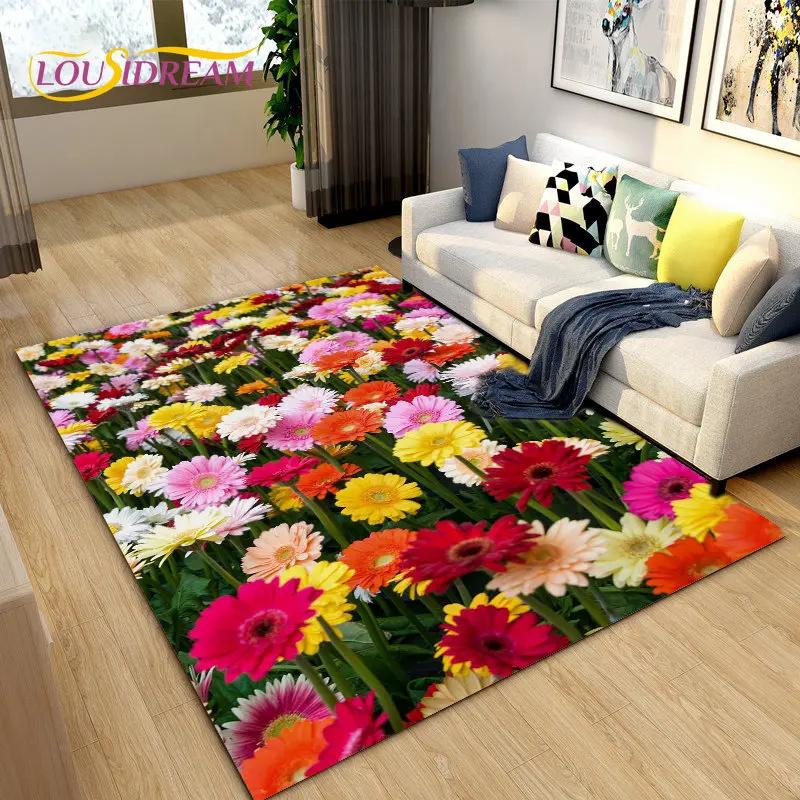 3D Nordic Flower, Daisy Area Rug,Carpet Rug for Living Room Bedroom Sofa Doormat Kitchen Decoration,Kids Play Non-slip Floor Mat