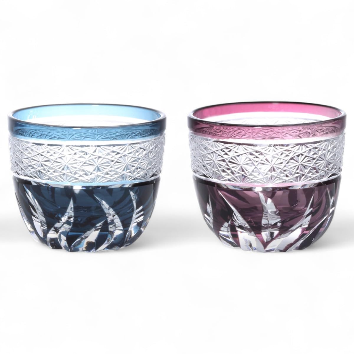 

Mizukage Kiriko Pair Glass Cups for Cold Diameter 60 x Height Obi Ink Blue Bishou Current Model J-kitchens Sake, 50mm, 70cc, Shibori, & Purple,