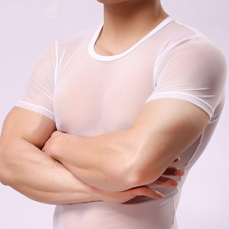 Herren Durchsichtige Sexy Kleidung Sommer Neu Rundhals Atmungsaktive Oberteile Amerikanischer Stil Dünner Stil T-Shirt