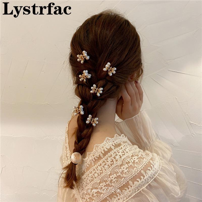 

Lystrfac Korean Ins Flower Pearl Hair Claw for Women Girls Small Cute Hairclip Bangs Hairgrips Hairpin Female Hair Accessories