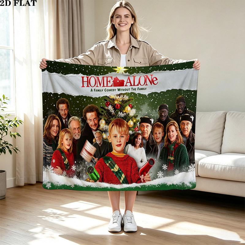 Home Alone Christmas Print Flannel Blanket High Quality Warm Comfortable Cover for All Seasons Perfect for Gifts Home Decor