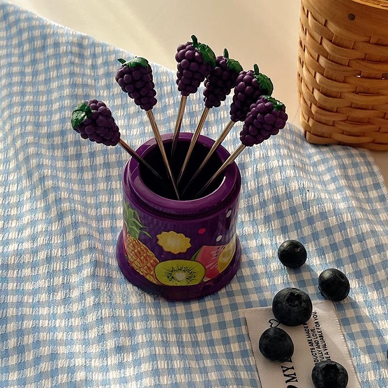 Creative Home Use Fruit Fork Set with Storage Can Stainl Steel Cake Fork Dert Small Fork Cute And Practical Dining Uten...