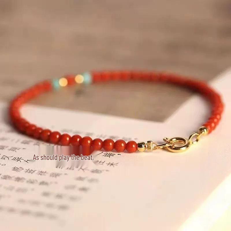 Southern Red Agate & Tourmaline Turquoise Lucky Bracelet - Fine Persimmon Red Hand String.