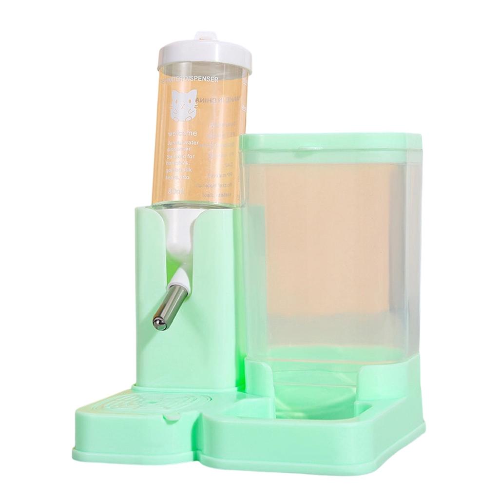 Leak-Proof Hamster Water Bottle & Automatic Feeder Combo, Transparent Food Dispenser with Stainless Steel Nozzle, Easy To Clean,Yellow