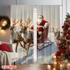 Set Of 2 Flat Printing Merry Christmas Popular Curtains Santa Sleigh Versatile Durable Polyester Without Electricity Festive Made
