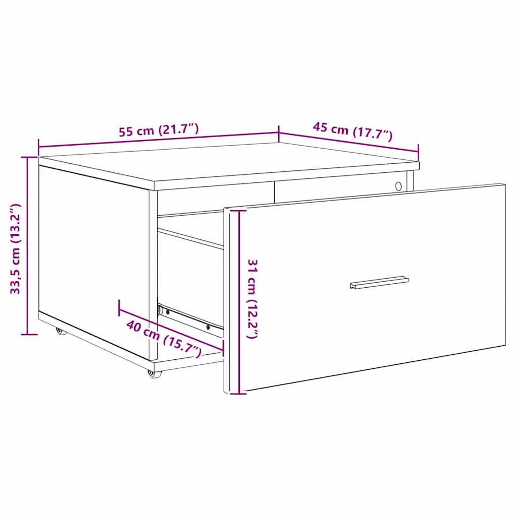 Drawer Cabinet with Wheels Black Oak Effect 55 x 45 x 31 cm
