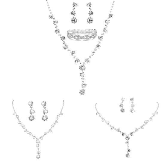 2Pcs/3Pcs Eye-catching Necklace Anti-deform Lightweight Sun Flower Shape Rhinestone Necklace Earrings Bracelet Set for Wedding