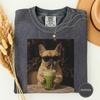 Funny French Bulldog Drinking Matcha Shirt, Dog Meme Graphic Tee, Frenchie Mom Gift, Matcha Lover Shirt, 90s Vintage Style, Dog Dad Tee
