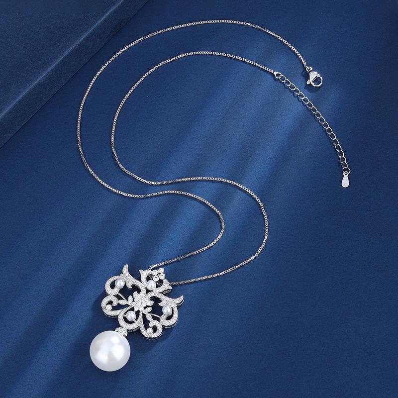 Jewelry Copper Bottom Gold-Plated Fritillary Pearl Creative Pearl Diamond Pendant Necklace 16Mm