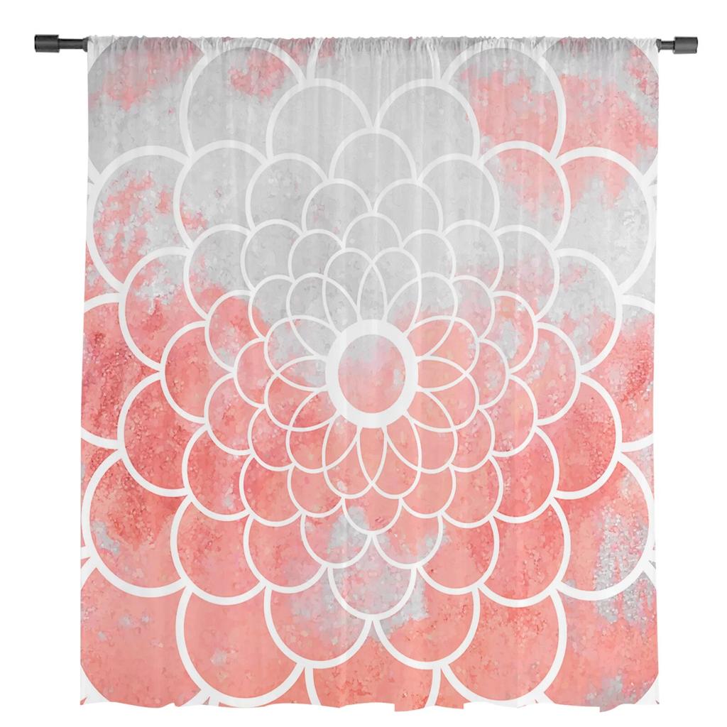 Oil Painting Abstract Floral Texture Pink Sheer Voile Window Curtains Tulle Curtains Living Room Balcony Decoration Drapes