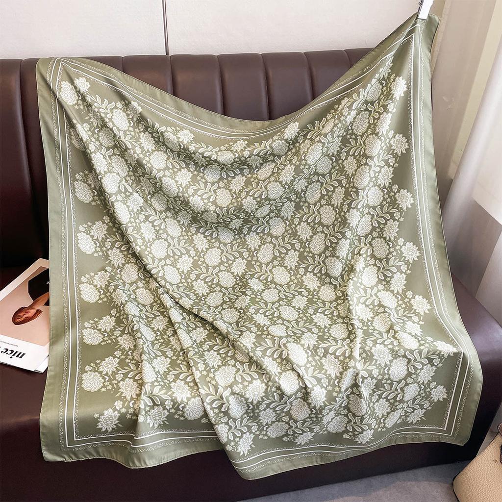 Fashion New Floral Printed Flower Women Scarf 90Cm Large Square Scarves Twill Silk Headscarf Shawl Hijab Muslim