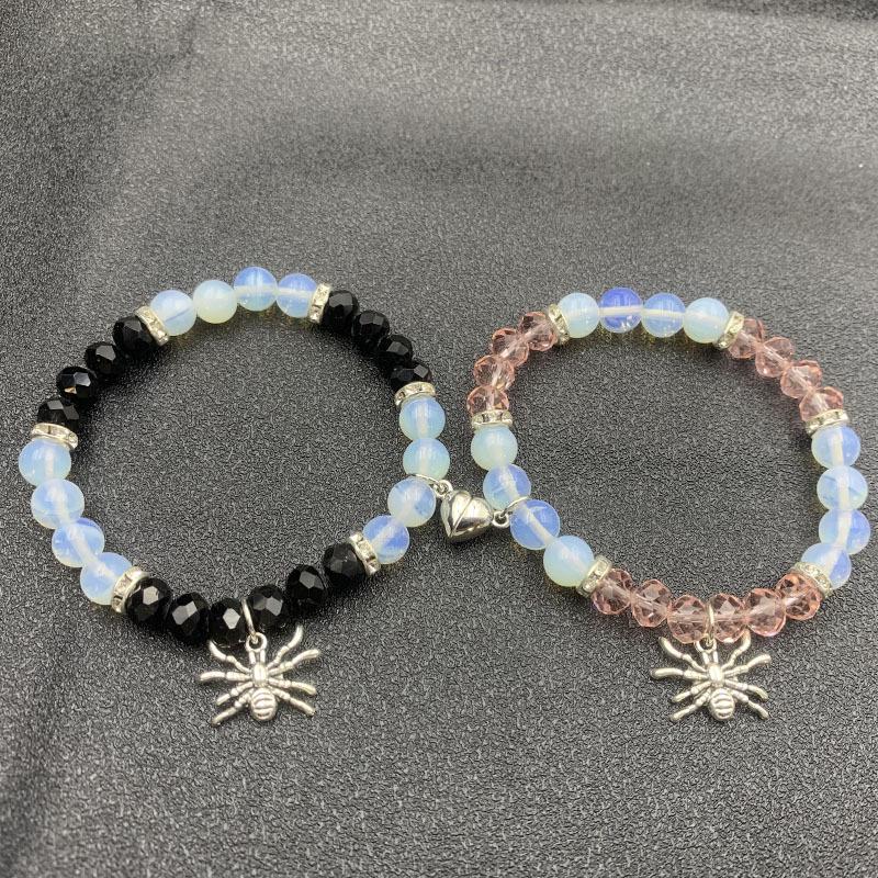 Magnetic Heart Beaded Couple Bracelets – Elastic Jewelry for Best Friends