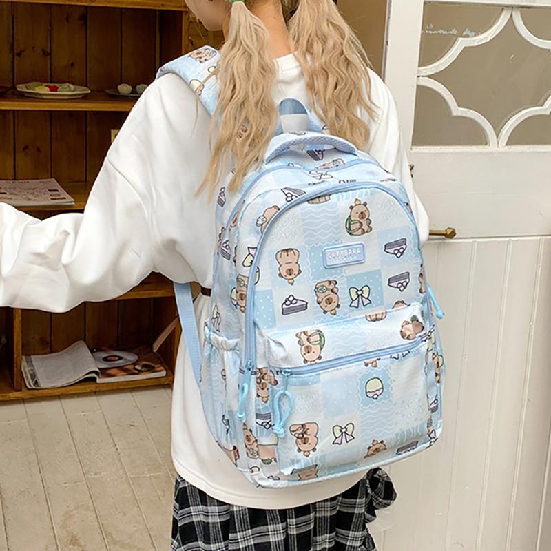 Cartoon Printed Capibala Backpack Cute Capybara Large-capacity Lightweight Burden-reduction Student Schoolbag Storage Bag