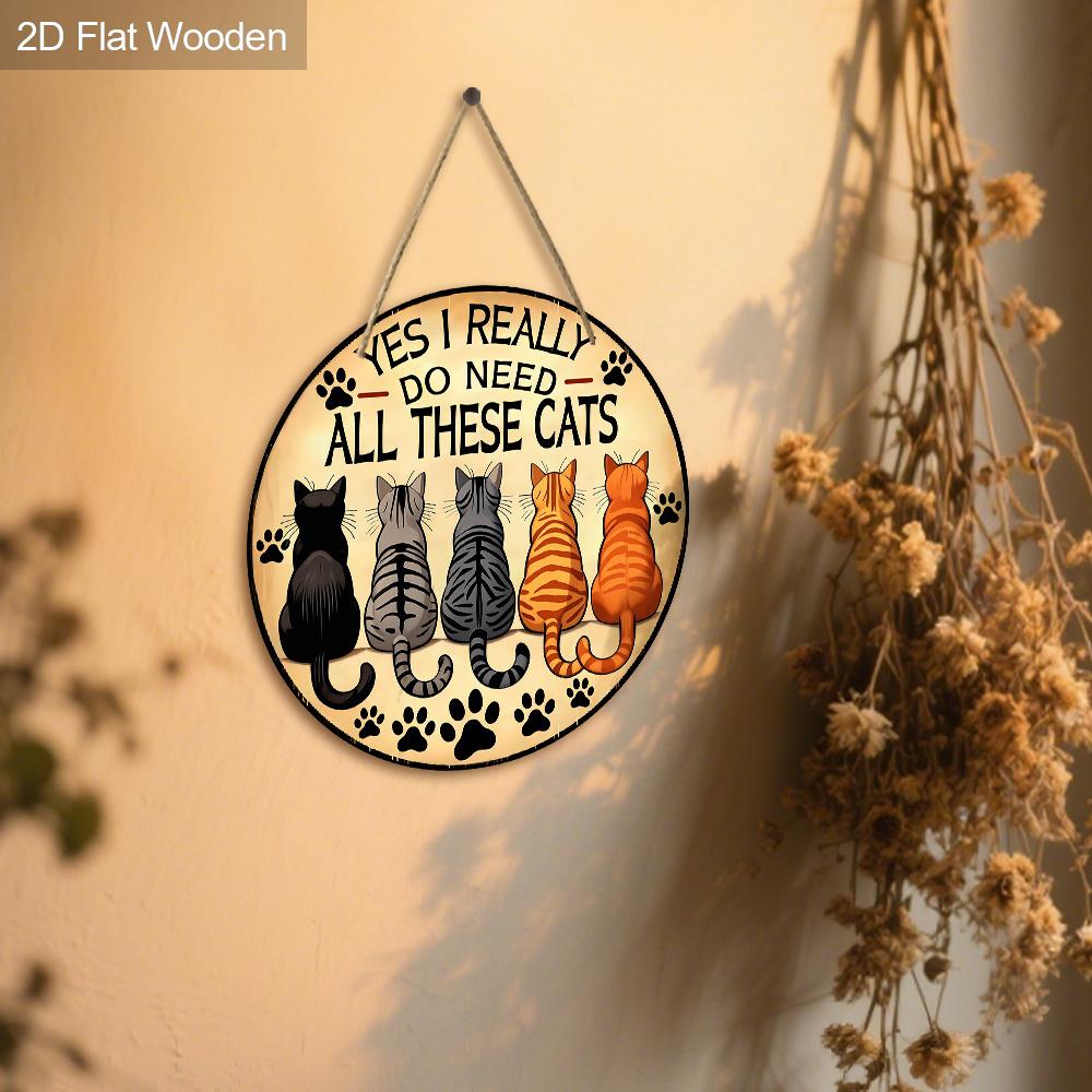 2D Flat Rustic Wooden Sign with Cat Theme, Charming Pet Decorative Plaque with Adorable Cat Pattern Design, Ideal for Front Door Decor