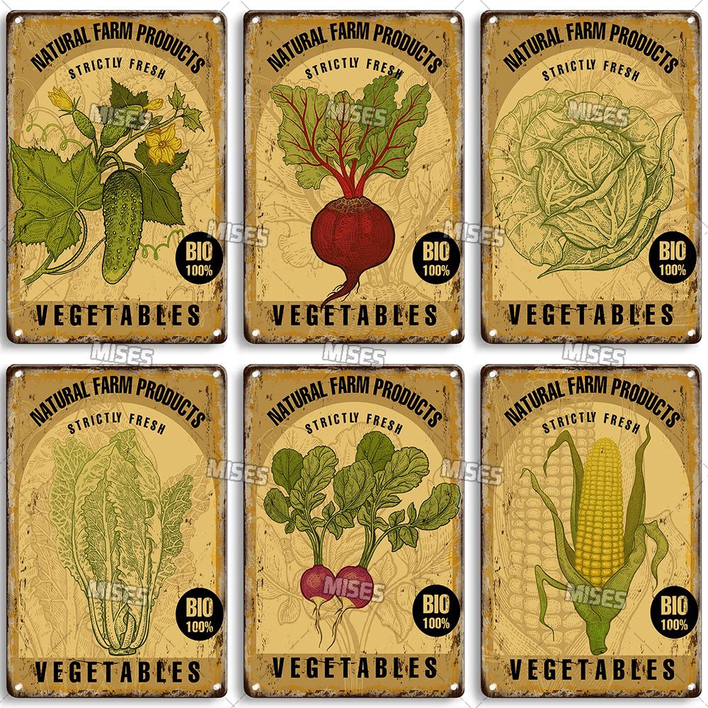 MISES Fruit And Vegetable Metal Poster Decorative Plate Kitchen Vintage Poster Home Bar Farm Industrial Decor Metal Tin Sign