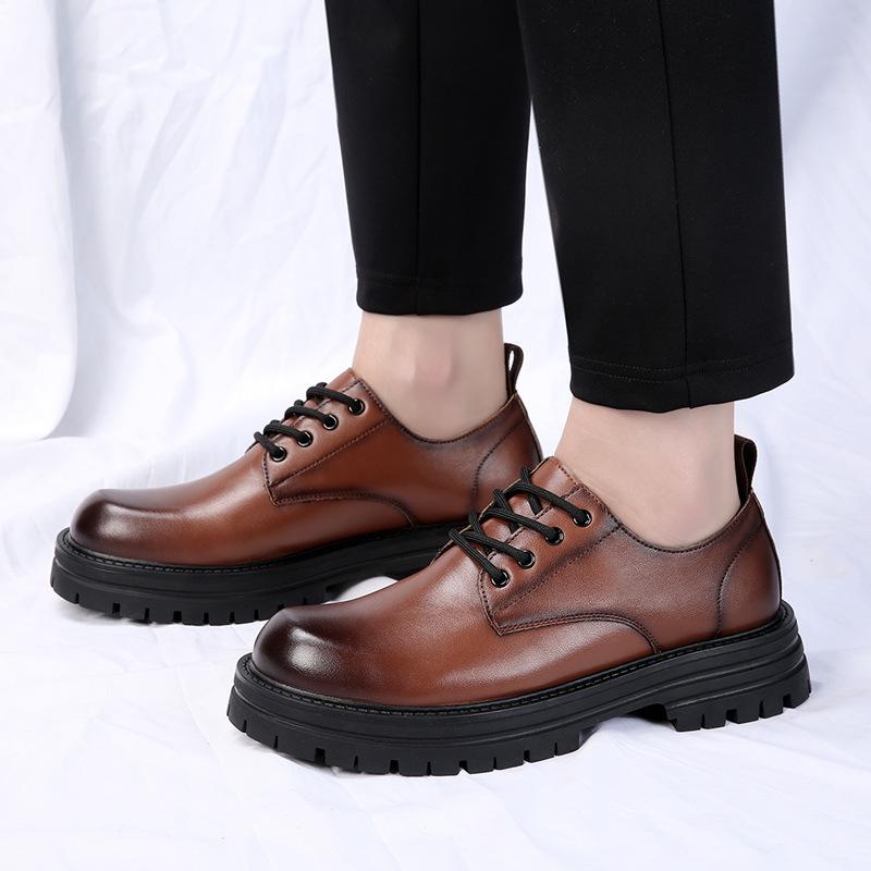 Derby shoes 2025 new autumn low-top Martin boots men's platform heightening versatile breathable business casual leather shoes