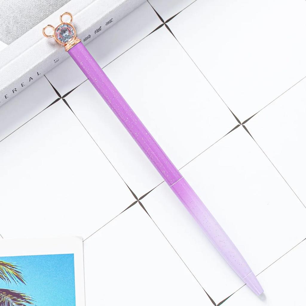 1 Piece Diamond Mouse School Pen Bullet Point Metal Ballpoint Pen Black Writing Pen For Student Rose Gold Stationery