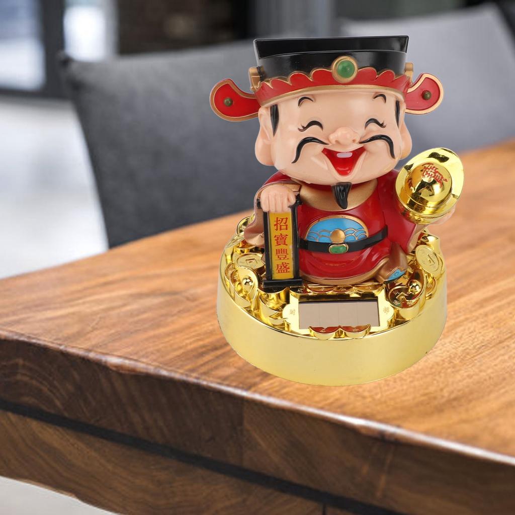 Solar Swinging God of Wealth Figurine Statue God of Fortune Car Dashboard Ornament Feng Shui Decor Gift Chinese New Year Gift