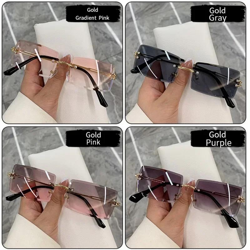 Unisex Small Rimless Sunglasses Fashion Gradient Sun Glasses Retro Luxury Brand Designer Traveling Shades