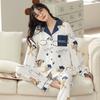 Spring and Autumn New High-end Imitation Cotton Pajamas Women's Summer Long-sleeved Trousers Set Women's Loose Large-size Loungewear