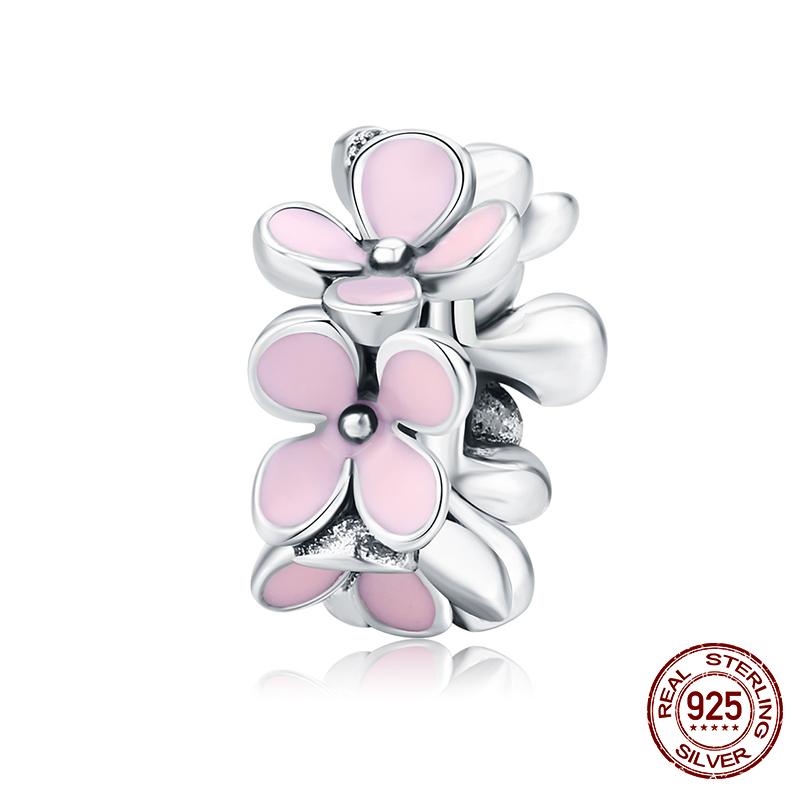 WOSTU Real 925 Silver Heart Beads Flower Retro Pattern Charms Pendant Fit Original DIY Bracelet Necklace Silver Jewelry