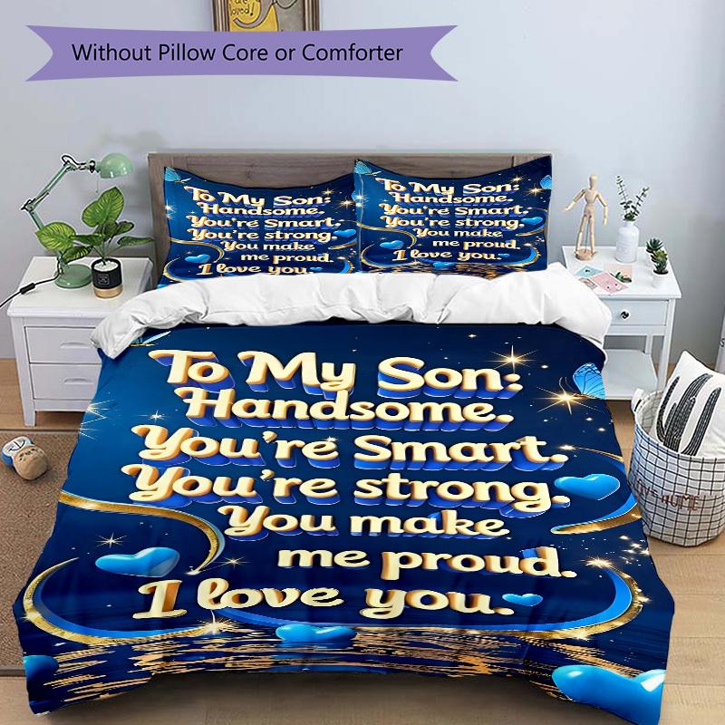 3pcs Son Love Message Duvet Cover Set, Cover For Bedroom Guest Room (1 Duvet Cover + 2 Pillowcase, Without Quilt), yy250922207
