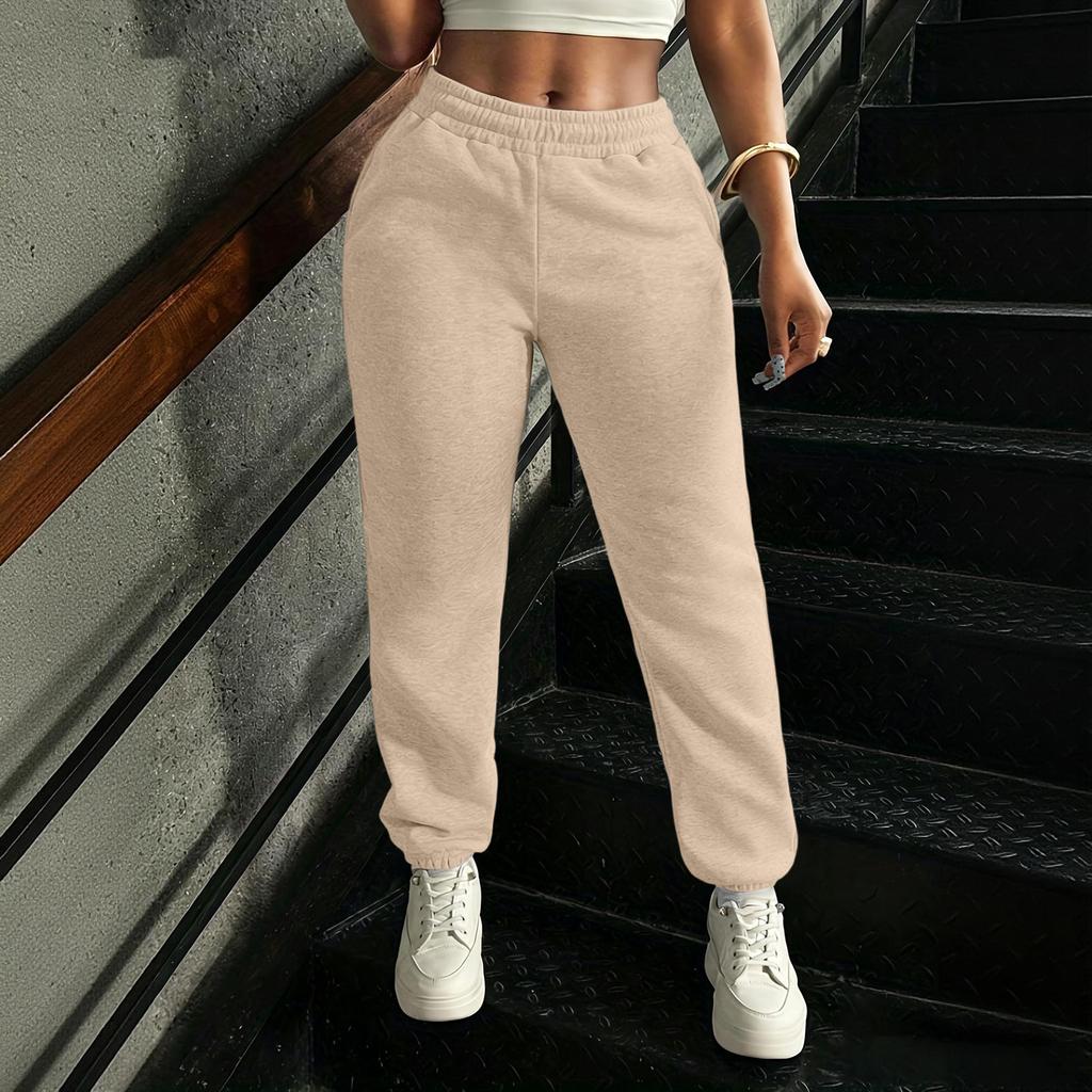 Women's Color Sweatpants with Elastic Waist and Pockets for Casual Wear