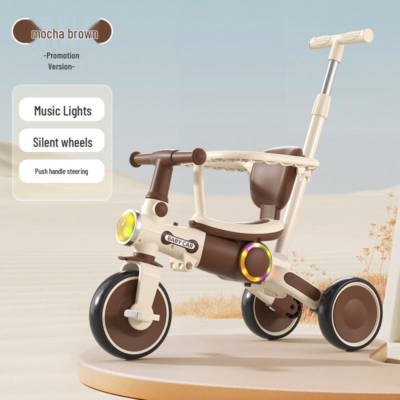 Kids' Tricycle Stroller with Pedal Car, Balance Bike, Music, and Lights for Ages 1-5