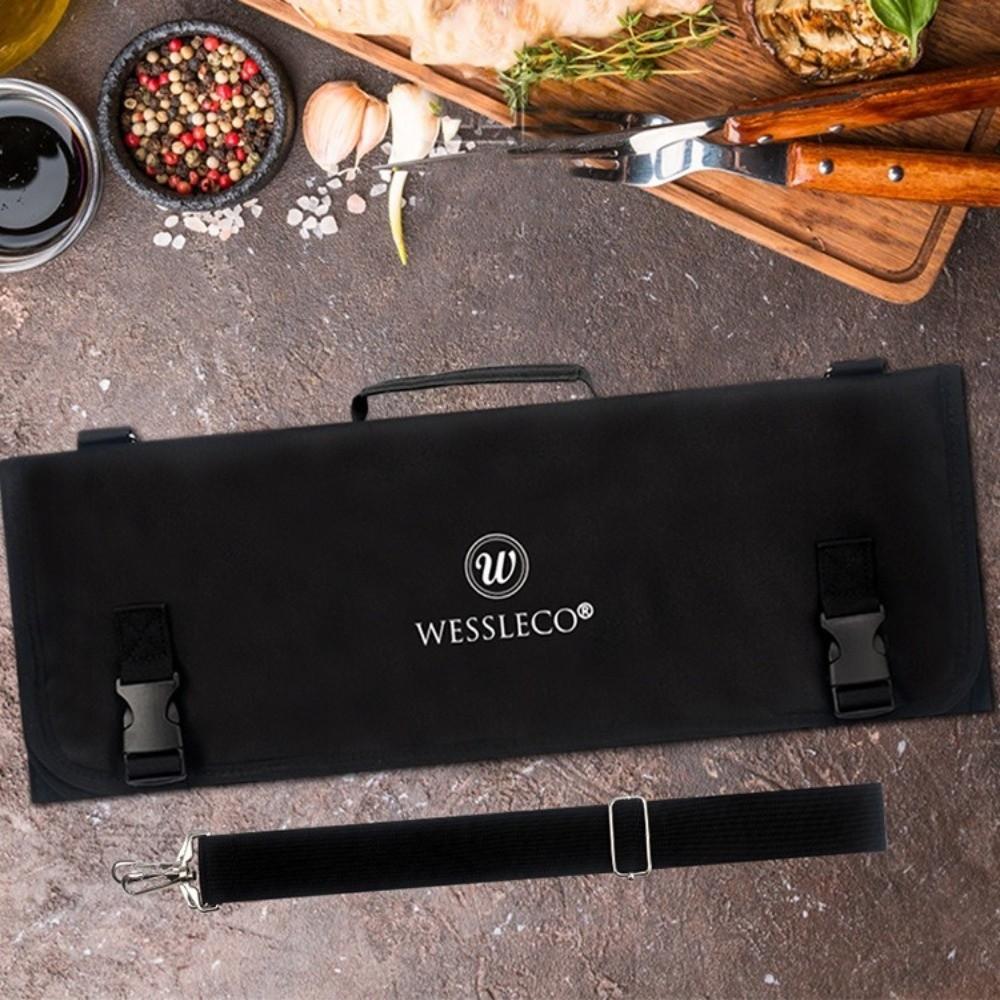 Oxford Material Chef Knife Roll Bag with Shoulder Strap Carry Handle Knife Storage Bag Large Capacity Double Folded Design
