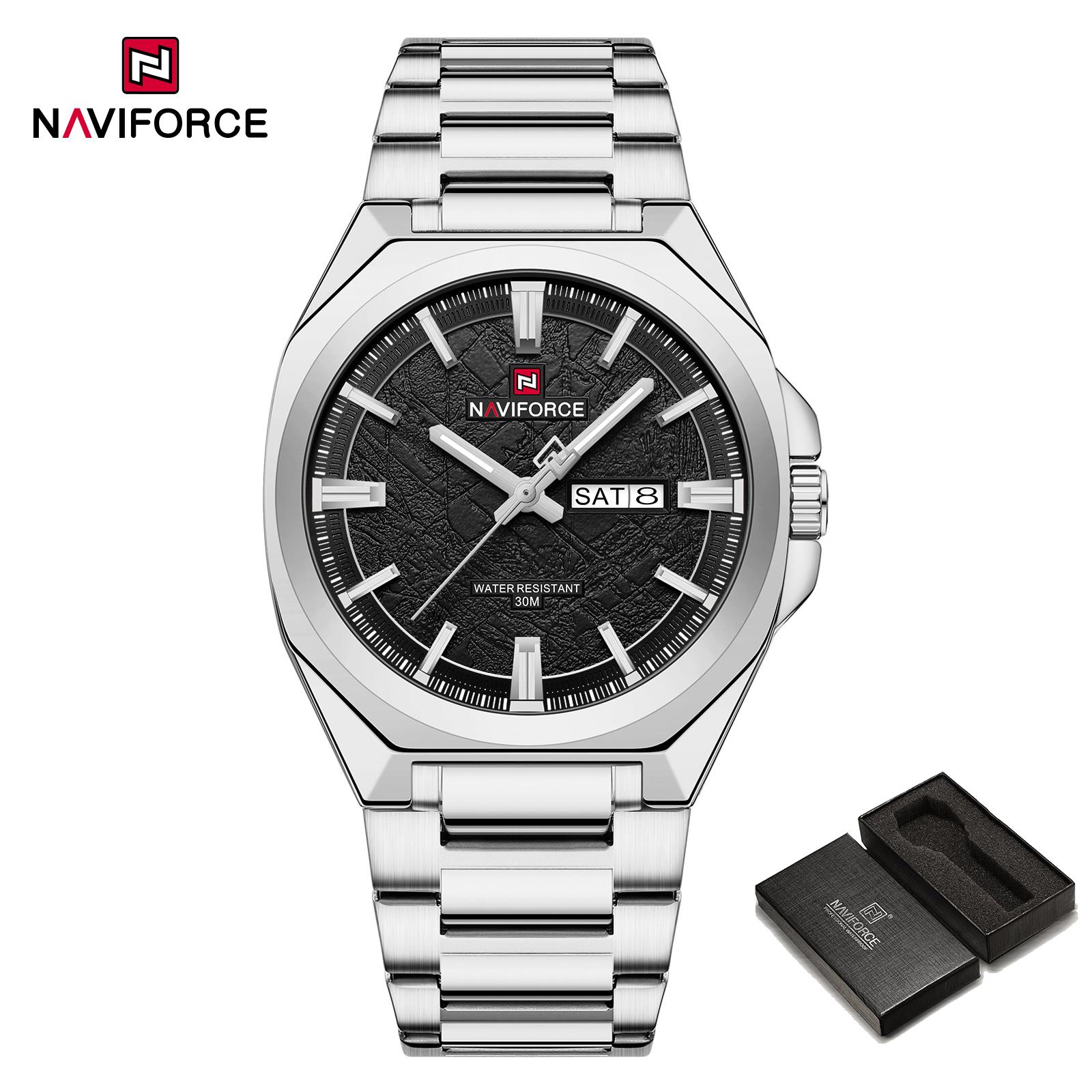 

NAVIFORCE Оригінальний Чоловічий Модний Годинник Календар Дата Люмінесцентні Стрілки Простий Циферблат 30м Водонепроникний Ремінець з Нержавіючої Сталі Чоловічий Діловий Годинник NF9273 срібний/чорний