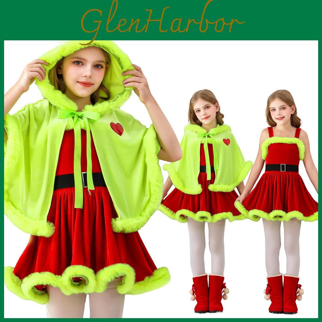 Grinch Kinderkostüm Mit Umhang Und Kleid Für Weihnachtsfeier Kostüm