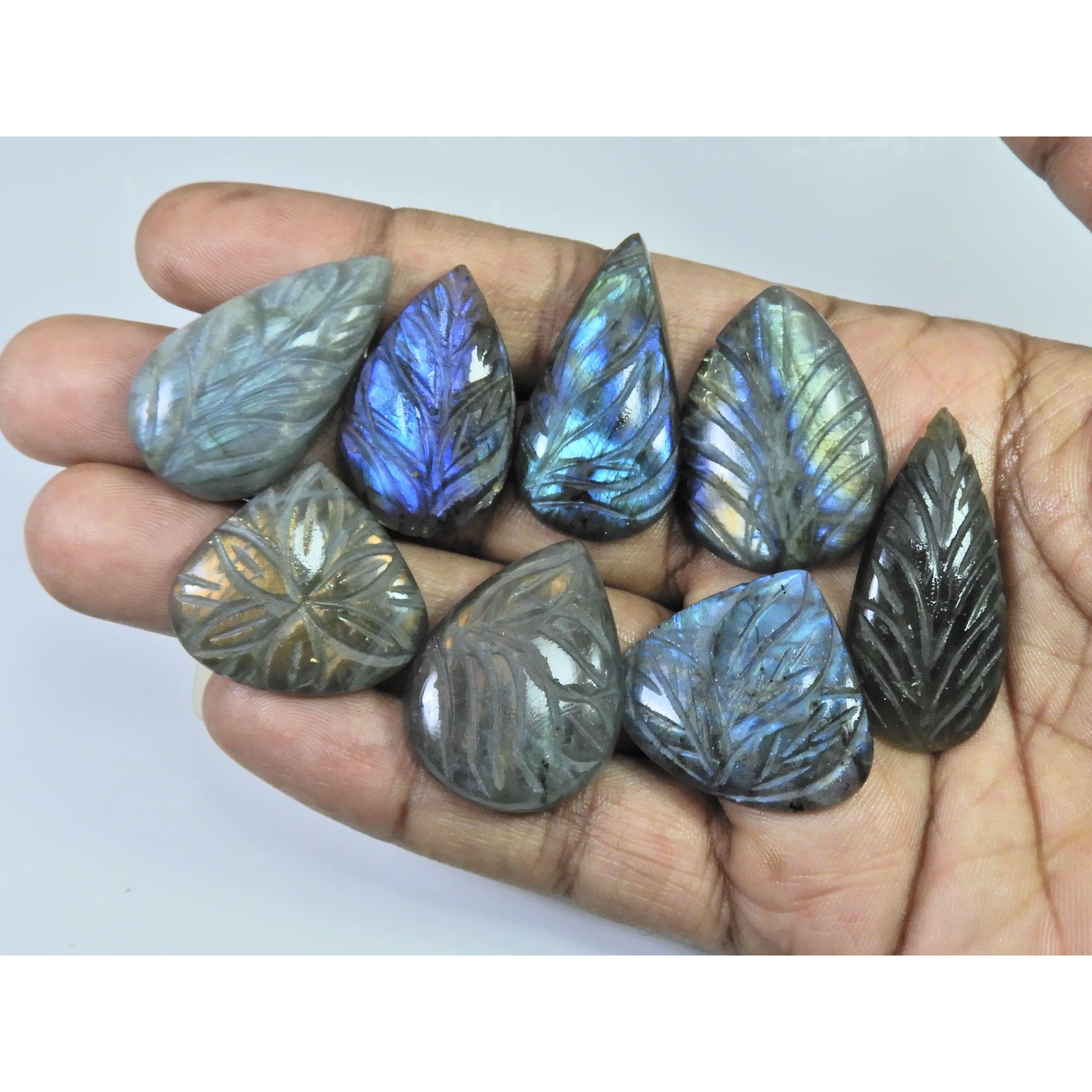 252Cts. Natural Labradorite Carving Pear Cabochon Loose Gemstone 08Pcs Lot LL-1150
