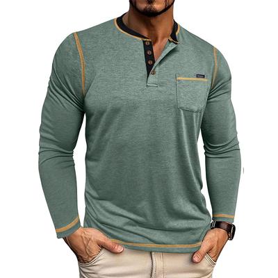 Men's Outdoor Crew Neck Long-Sleeved Henley T-Shirt Tough-Looking Colour-Blocked Base Layer T-Shirt