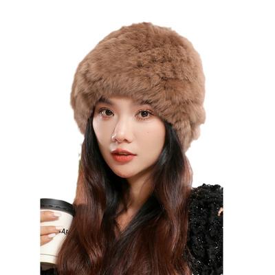 New Imitation Rabbit Fur Hat, Children's Autumn and Winter Thick Woolen Hat Showing Face Small Fur Ear Protection Plush Toe Cap