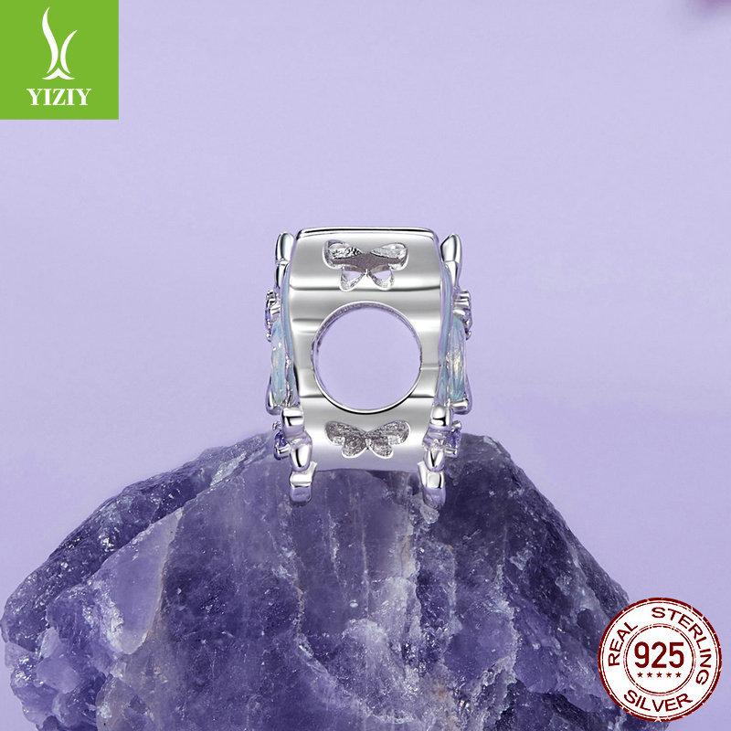 Romantic Butterfly Iris Diy Bracelet Beaded, Elegant Purple S925 Sterling Silver Beads Loose Beads