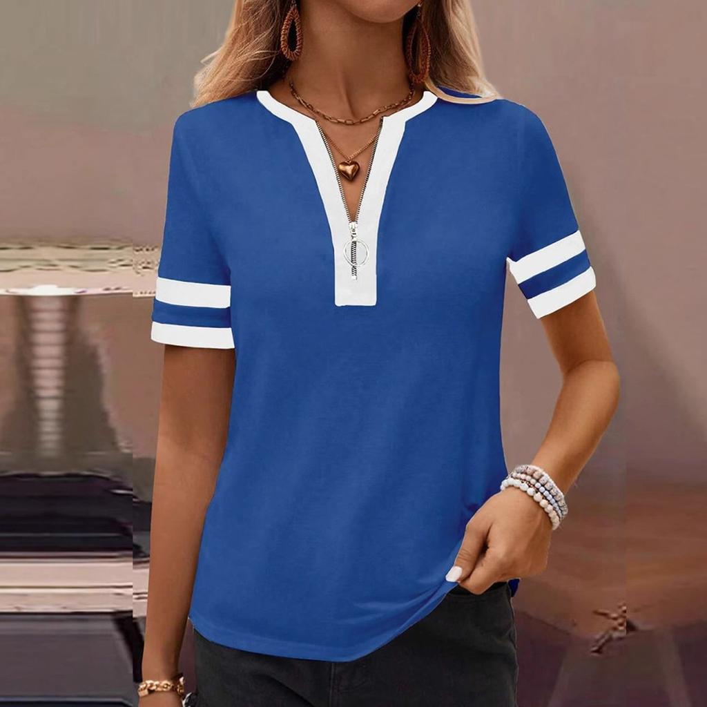 Women Summer  Top  Vacation Short Sleeve V Neck Loose Fit Shirt Spring Fashion Casual Clothes