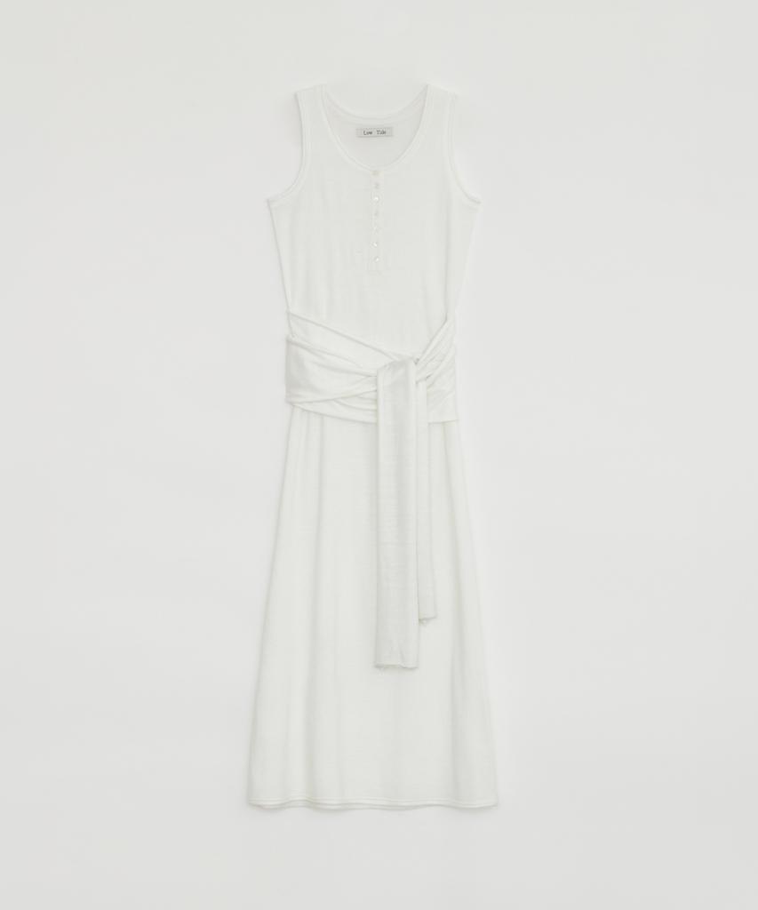 Loutaideu Henley Neck Wrap Knit Dress [White]