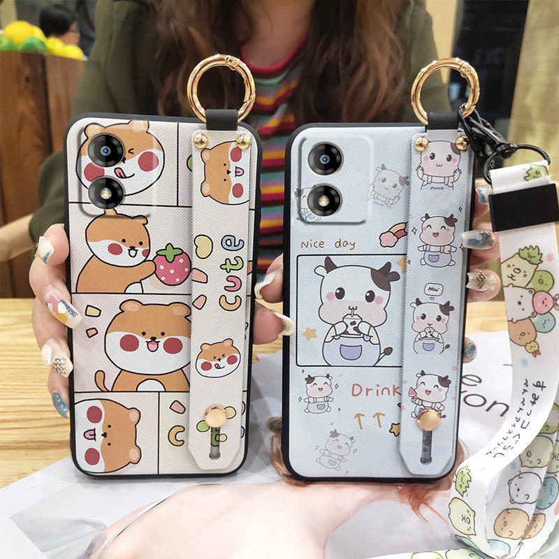 Ring Cartoon Phone Case For MOTO E13 Dirt-resistant Kickstand Waterproof Shockproof Wristband Cute Anti-knock Anti-dust