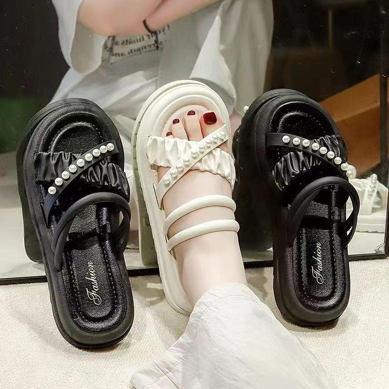 New pearl two wear thick-soled slippers women's fashion versatile cool slippers summer